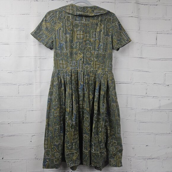 Vintage Dress Handmade Knee Length Midi Short Sleeve Womens M Pleated Zipper - Picture 3 of 15